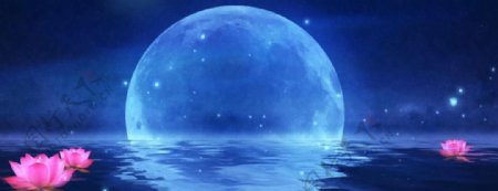 云层月亮星空月球圆月荷花赏月