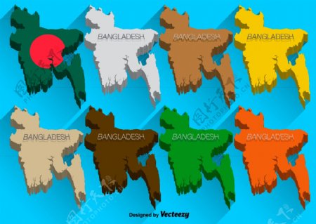 向量三维图标集孟加拉地图