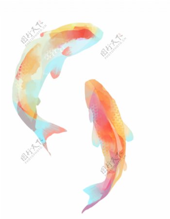 七彩鱼装饰图案图标元素设计