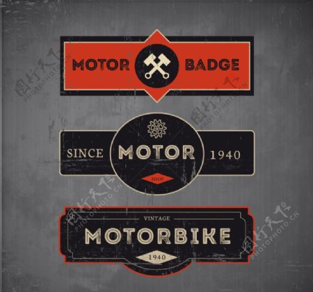 复古风格的三辆摩托车徽章集