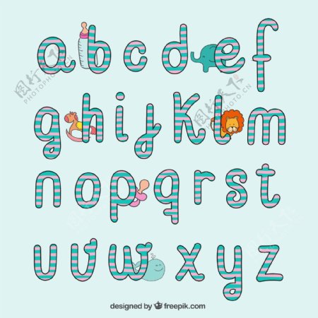 26个婴儿风格小写英文字母矢量素材
