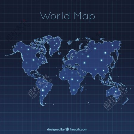 带有亮点的现代世界地图
