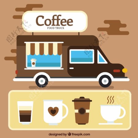 平板设计中的元素咖啡车