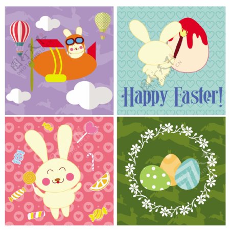复活节背景模板设计与鸡蛋和兔子自由向量