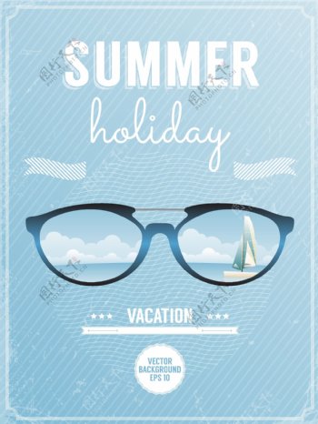 夏季太阳镜与帆船海报