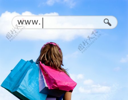购物袋女人和网址图片