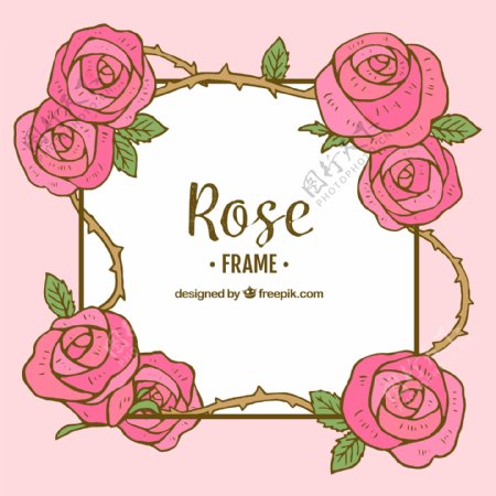 手绘风格玫瑰装饰图案边框背景矢量素材
