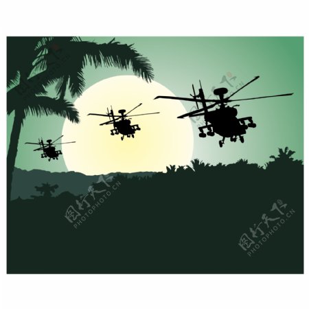 直升机在森林户外背景图案海报图