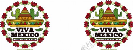 墨西哥背景与帽子和玫瑰