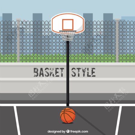 城市背景篮球篮