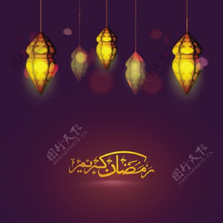 阿拉伯灯和艺术字紫色背景