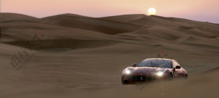 沙漠中的豪华跑车图片
