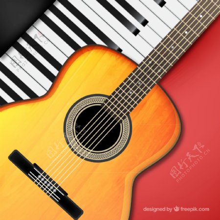 钢琴键盘与吉他图片