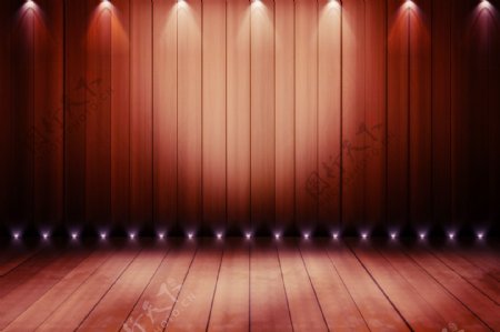舞台灯光木地板背景剧院