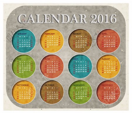 2016年圆形日历模板