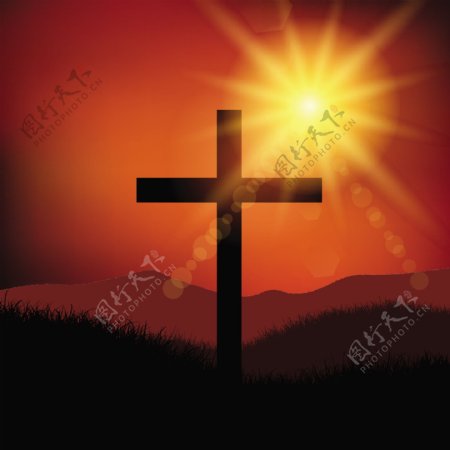 美好的星期五复活节景观与十字架
