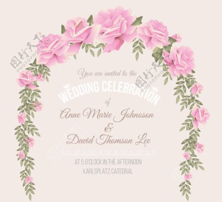 粉色玫瑰婚礼邀请海报