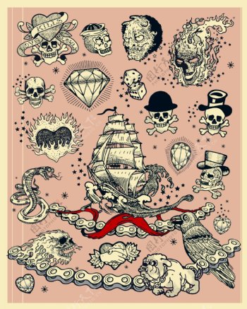 海盗船纹身图案设计