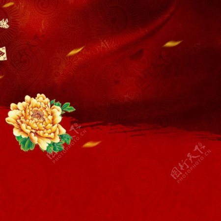 大气红色丝绸牡丹花背景