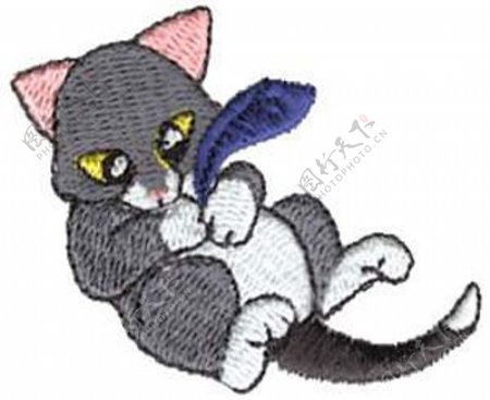 绣花动物色彩猫灰色免费素材