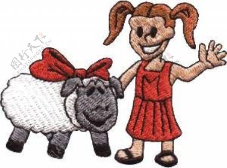 绣花动物羊色彩红色免费素材