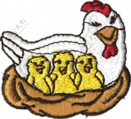 绣花动物母鸡色彩黄色免费素材