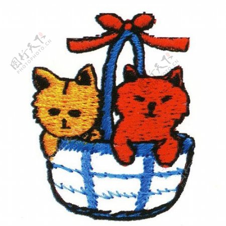 绣花动物猫色彩蓝色免费素材