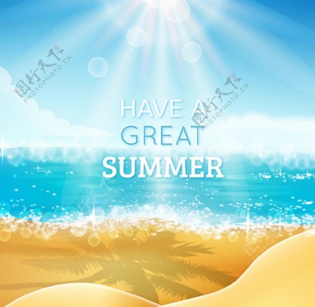 水彩夏季沙滩插画图片