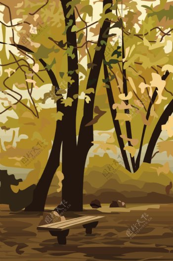 矢量秋天树林风景图片