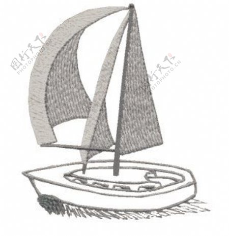 绣花交通工具帆船色彩灰色免费素材
