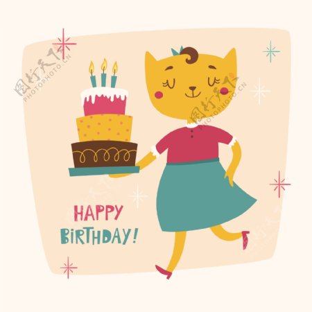可爱猫咪生日快乐卡