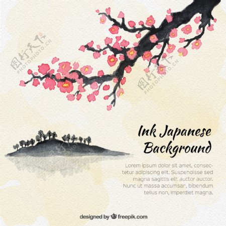 水彩樱花树背景