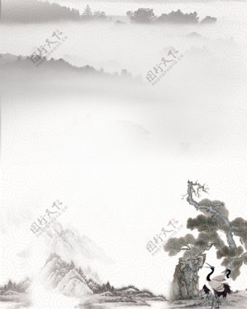 仙鹤松树背景图