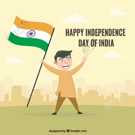 印男子用国旗庆祝独立日