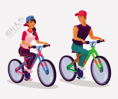 骑自行车的男孩和女孩