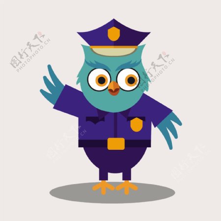 猫头鹰卡通角色可爱警察