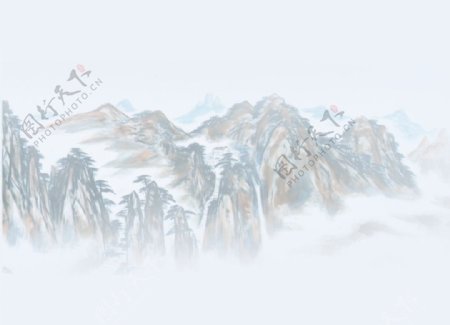 山水国画透明背景素材
