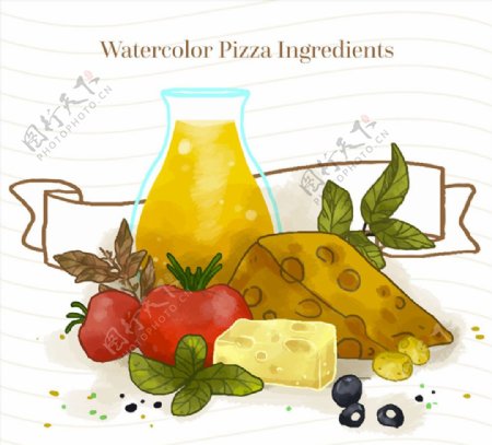 6款水彩绘披萨原料矢量素材