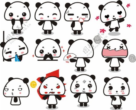 可爱时尚卡通熊猫插画