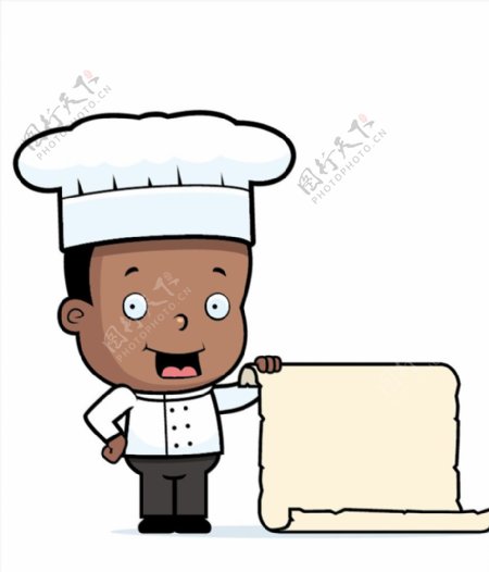 拿着菜单的黑人厨师卡通矢量素材