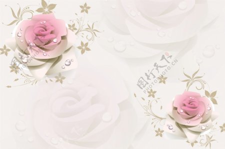 3D玫瑰简约现代花纹背景墙