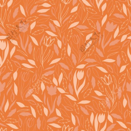 日系清新橙色元素树叶壁纸图案装饰设计
