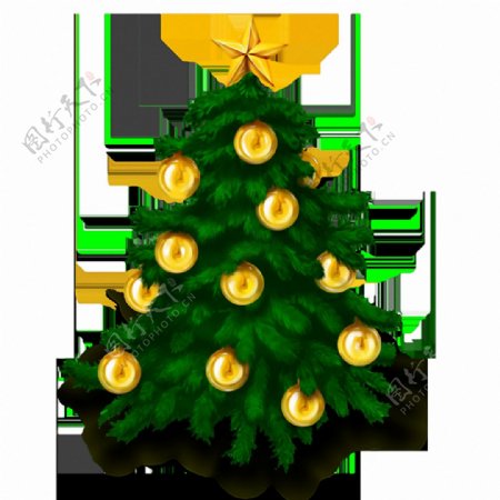金色球装饰的圣诞树免抠png透明素材