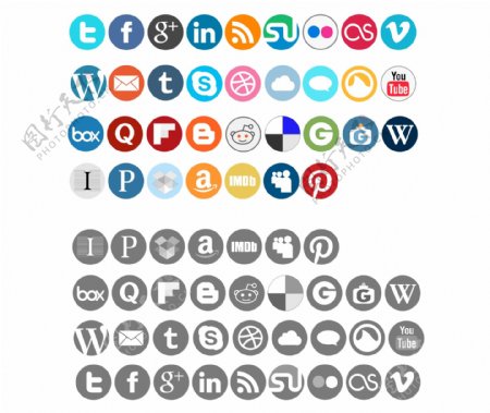 圆形网页社交多媒体icon图标素材