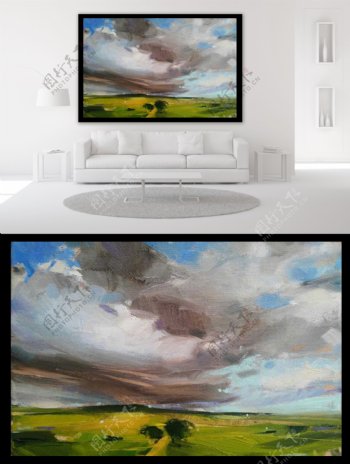 云朵彩绘油画装饰画