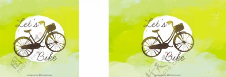 水彩画的背景与老式自行车