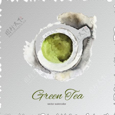 水墨绿茶矢量边框背景设计素材