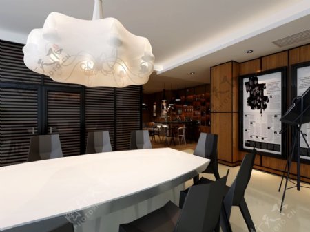 黑白现代简约风格空间餐厅效果图设计