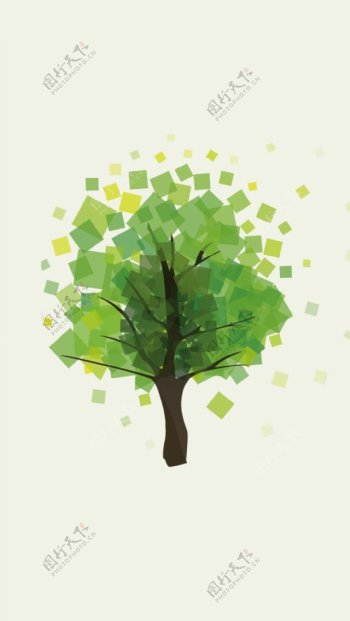 手绘抽象绿色树H5背景素材