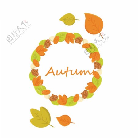 秋季叶子编织花环素材图片